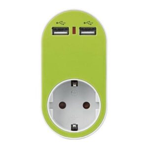 Adaptor priza SCHUKO 16A/2 x port USB, protectie copii, verde