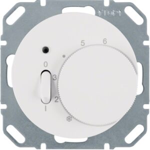 Berker- Termostat analogic 230V (mecanism + tasta frontala), cu intrerupator basculant, indicator LED, alb polar lucios, R.1/R.3/R.8