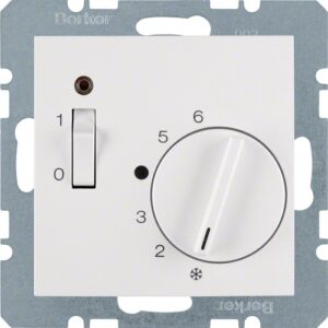 Berker- Termostat analogic 230V (mecanism + tasta frontala), cu intrerupator basculant, indicator LED, alb polar lucios S.1/B.3/B.7