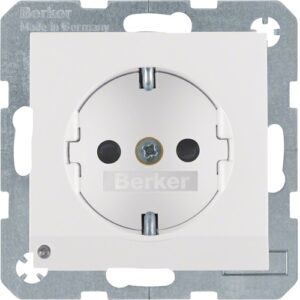Berker- Priza SCHUKO  16A, 250V (mecanism), protectie copii, indicator LED, senzor crepuscular, alb polar mat, S.1/B.3/B.7