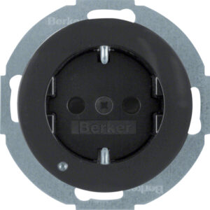 Berker- Priza SCHUKO  16A, 250V (mecanism), protectie copii, indicator LED, senzor crepuscular, negru lucios, R.1/R.3/R.8/R.classic