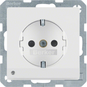 Berker- Priza SCHUKO  16A, 250V (mecanism), protectie copii, indicator LED, senzor crepuscular, alb polar catifelat, Q.1/Q.3/Q.7/Q.9