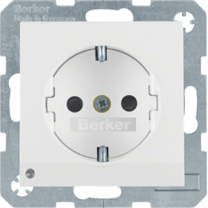Berker- Priza SCHUKO  16A, 250V (mecanism), protectie copii, indicator LED, senzor crepuscular, alb polar lucios, S.1/B.3/B.7