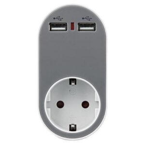 Adaptor priza SCHUKO 16A/2 x port USB, protectie copii, gri