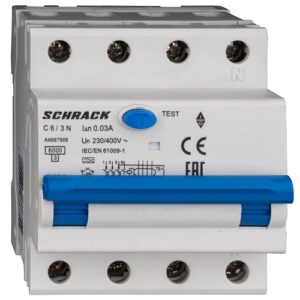 Schrack RCBO AMPARO- Disjunctor diferențial 4P (3P+N),  6A,  30mA,  6kA, tip A, curbă C, 4M