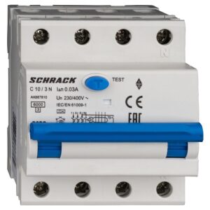 Schrack RCBO AMPARO- Disjunctor diferențial 4P (3P+N), 10A,  30mA,  6kA, tip A, curbă C, 4M