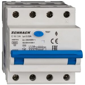 Schrack RCBO AMPARO- Disjunctor diferențial 4P (3P+N), 16A,  30mA,  6kA, tip A, curbă C, 4M