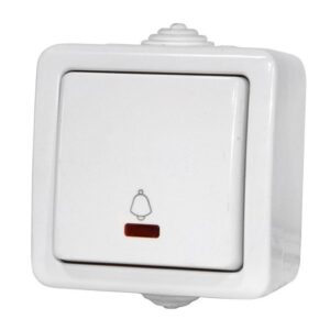 Buton sonerie 10A, indicator luminos, alb, aparent, IP54