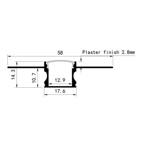 Profil Banda LED 14,3x17,6, Aluminiu, cu dispersor, incastrat gips-carton, IP44, PLUS (2ml) - imagine 2