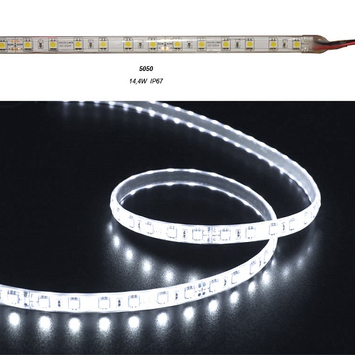 Banda LED SMD 14,4W, 24V DC, 6500K (alb rece), 120 LED/m, 10mm, Dimabila, IP67 (rola 5ml)