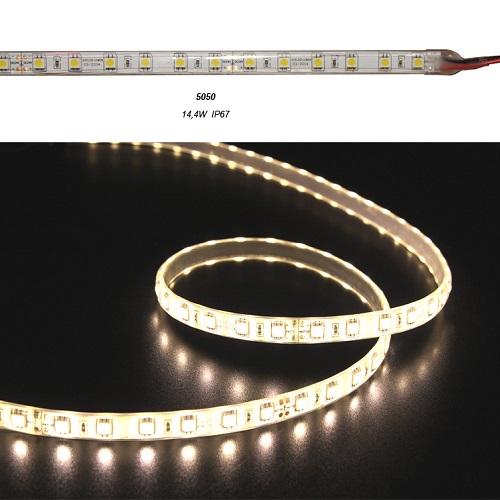 Banda LED SMD 14,4W, 24V DC, 3000K (alb cald), 120 LED/m, 10mm, Dimabila, IP67 (rola 5ml)