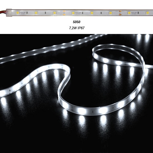 Banda LED SMD 7,2W, 12V, 6500K (alb rece), 30 LED/m, 12mm, Dimabila, IP67 (rola 5ml)