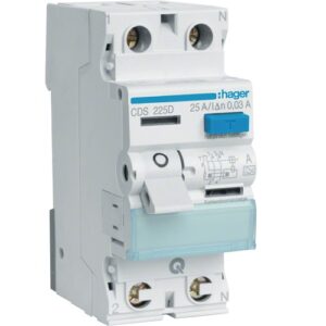 Hager RCCB- Întrerupător Diferențial 2P (1P+N), 25A,  30mA,  6kA, tip A, 2M, QuickConnect