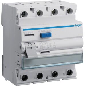 Hager RCCB- Întrerupător Diferențial 4P (3P+N), 40A, 300mA,  6kA, tip A, 4M, Bi-Connect