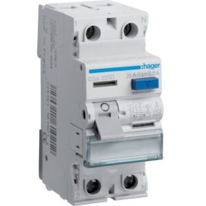 Hager RCCB- Întrerupător Diferențial 2P (1P+N),  25A, 500mA,  6kA, tip A, 2M, Bi-Connect