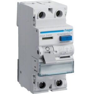 Hager RCCB- Întrerupător Diferențial 2P (1P+N),  40A, 500mA,  6kA, tip A, 2M, Bi-Connect