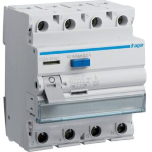 Hager RCCB- Întrerupător Diferențial 4P (3P+N),  40A, 500mA,  6kA, tip A, 4M, Bi-Connect