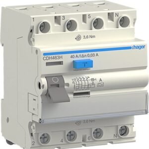 Întrerupător Diferențial RCCB 4P (3P+N) 63A 30mA tip A HI 6kA, Hager | CDH463H