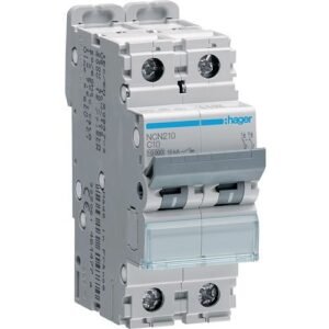 Disjunctor automat MCB 2P 10A 10kA curbă C 2M, Hager | NCN210