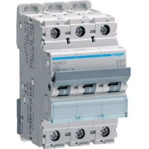 Disjunctor automat MCB 3P 20A 10kA curbă C 3M, Hager | NCN320