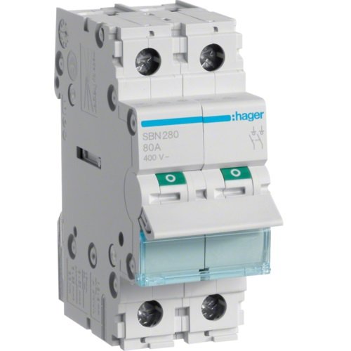 Întrerupător modular Separator 2P 80A 400V AC 2 module, Hager | SBN280