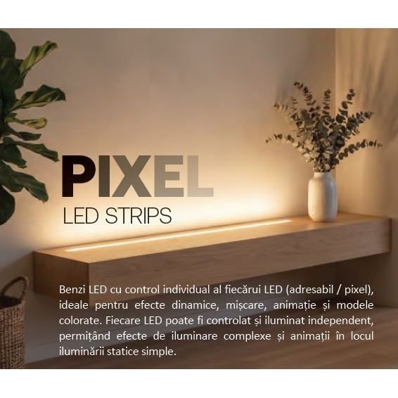 Bandă LED COB PIXEL 12W 24V 3000K alb cald 360LED/m 10mm dimabilă IP20 5m, Eurolamp PRO | 145-72501 - imagine 3