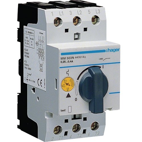 Disjunctor Protecție Motor 3P 0,25-0,4A 0,09kW 2,5M, Hager | MM503N