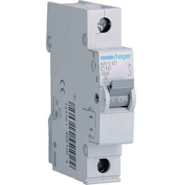 Disjunctor automat MCB 1P 10A 4.5kA curbă C, Hager | MY110