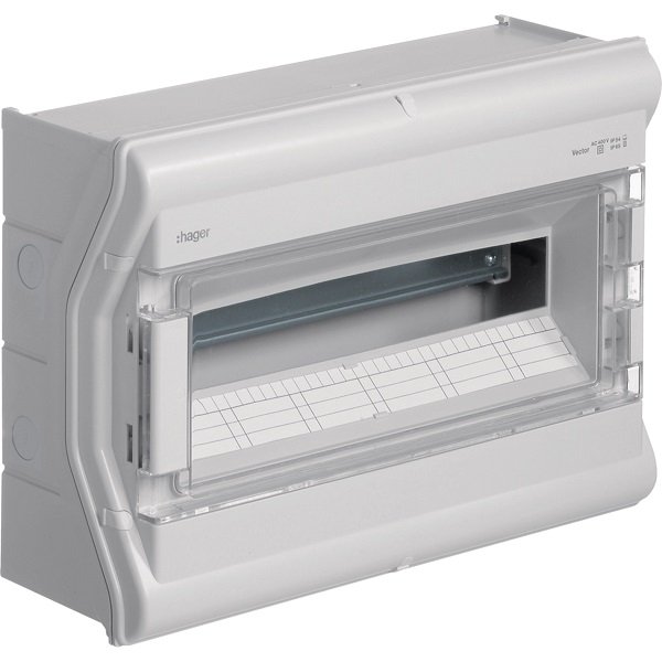 Tablou Aparent 18 module Ușă transparentă UV rezistent IP65, Hager Vector | VE118PN