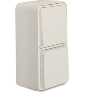 Întrerupător Cap Scară + Priză Schuko Aparent Vertical alb IP55, Hager W.1 | WNC080B