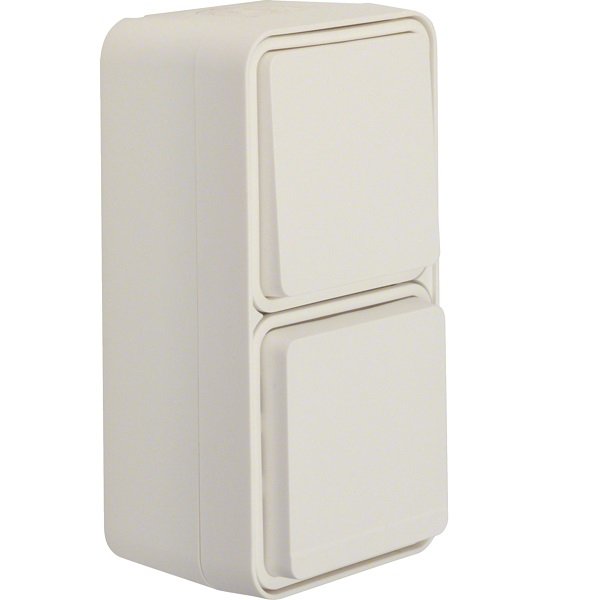 Întrerupător Cap Scară + Priză Schuko Aparent Vertical alb IP55, Hager W.1 | WNC080B