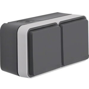 Priză Schuko Dublă Aparentă Orizontală gri IP55, Hager W.1 | WNC142