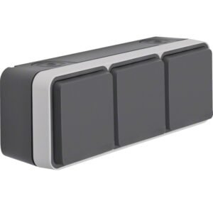 Priză Schuko Triplă Aparentă Orizontală gri IP55, Hager W.1 | WNC143
