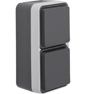 Priză Schuko Dublă Aparentă Verticală gri IP55, Hager W.1 | WNC176